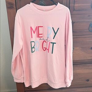 Pink Merry and Bright Fleece Sweatshirt NWOT